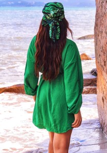 Chemise Camisa De Praia Manga Longa Verde Bandeira